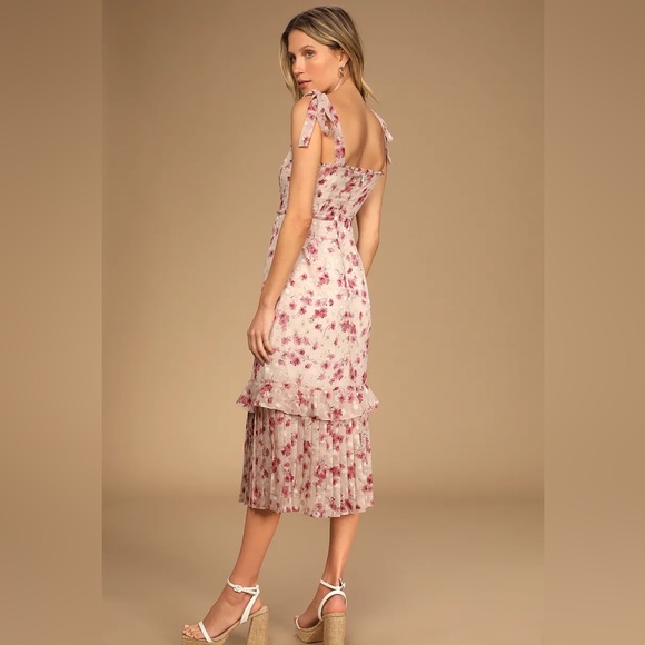 Lulus “Terrace Views” Taupe Floral Dress - Picture 2 of 5